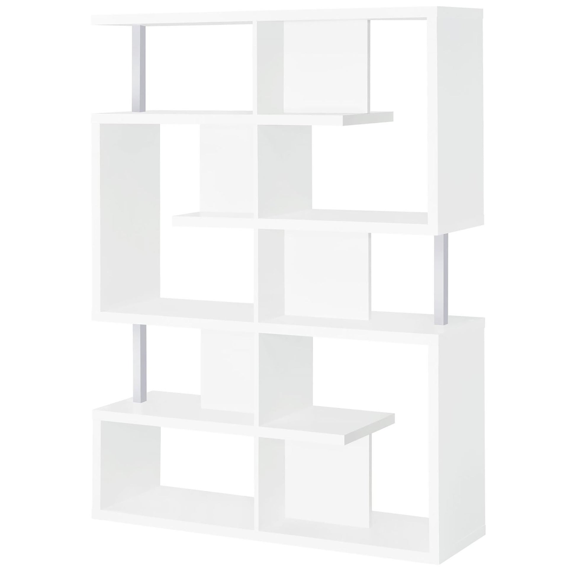 White and Chrome 5 Tier Geometric Bookcase 5-white-geometric-horizontal-office-open