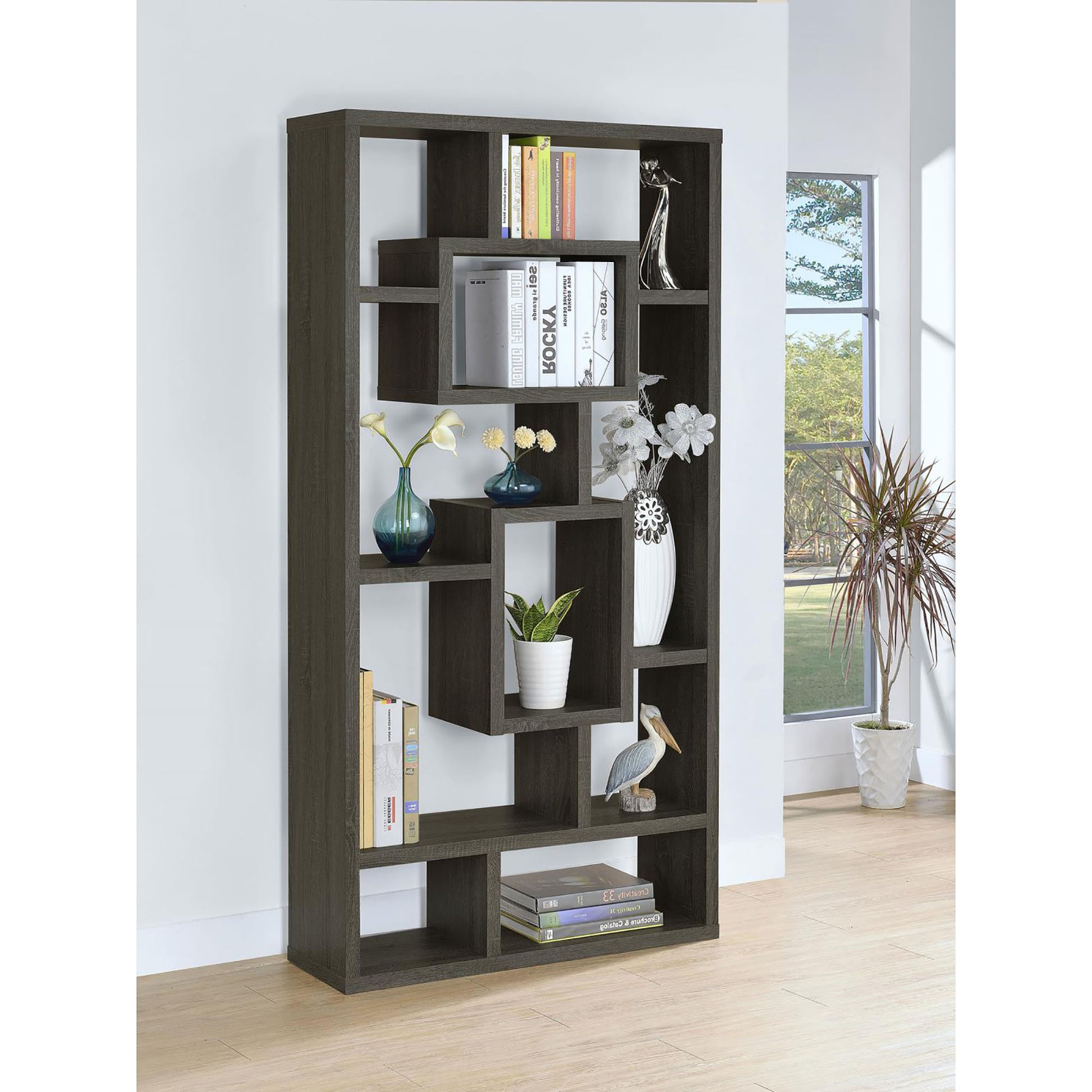 Weathered Grey 10 Shelf Open Back Bookcase