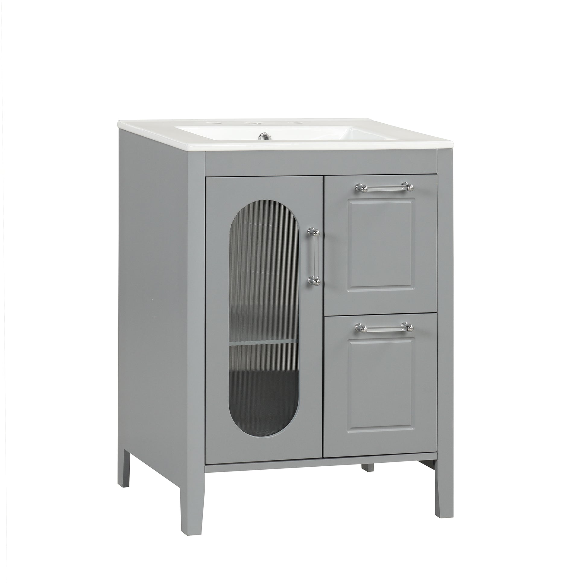 24" Bathroom Vanity with Sink, Bathroom Vanity Cabinet grey-solid wood+mdf