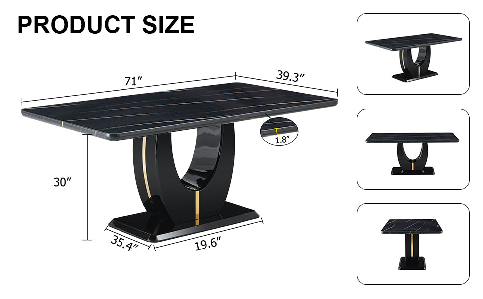 A modern luxurious large black dining table, striped black-mdf