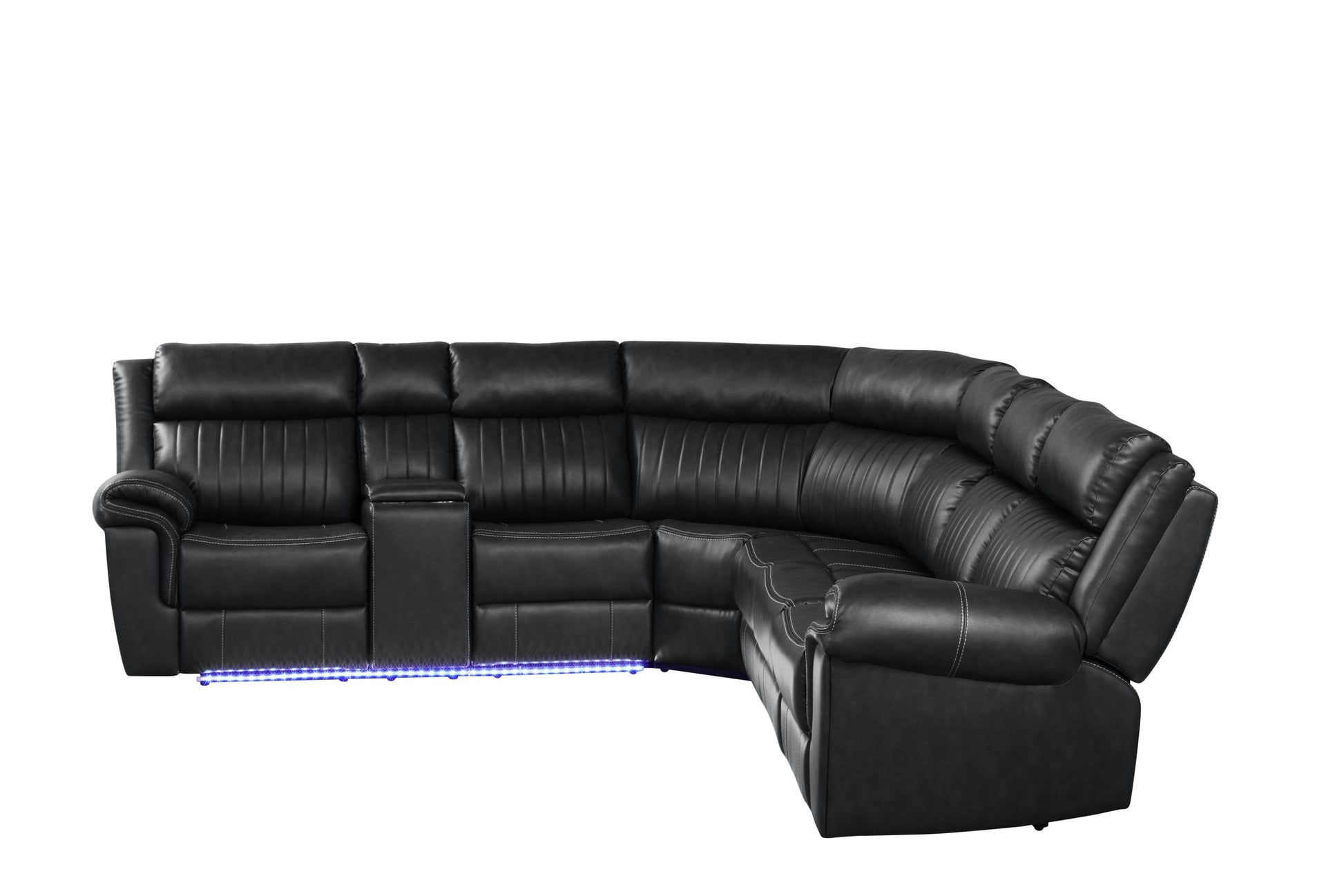 Aviator Modern Style Recliner Sectional Sofa made with black-faux leather-wood-primary living