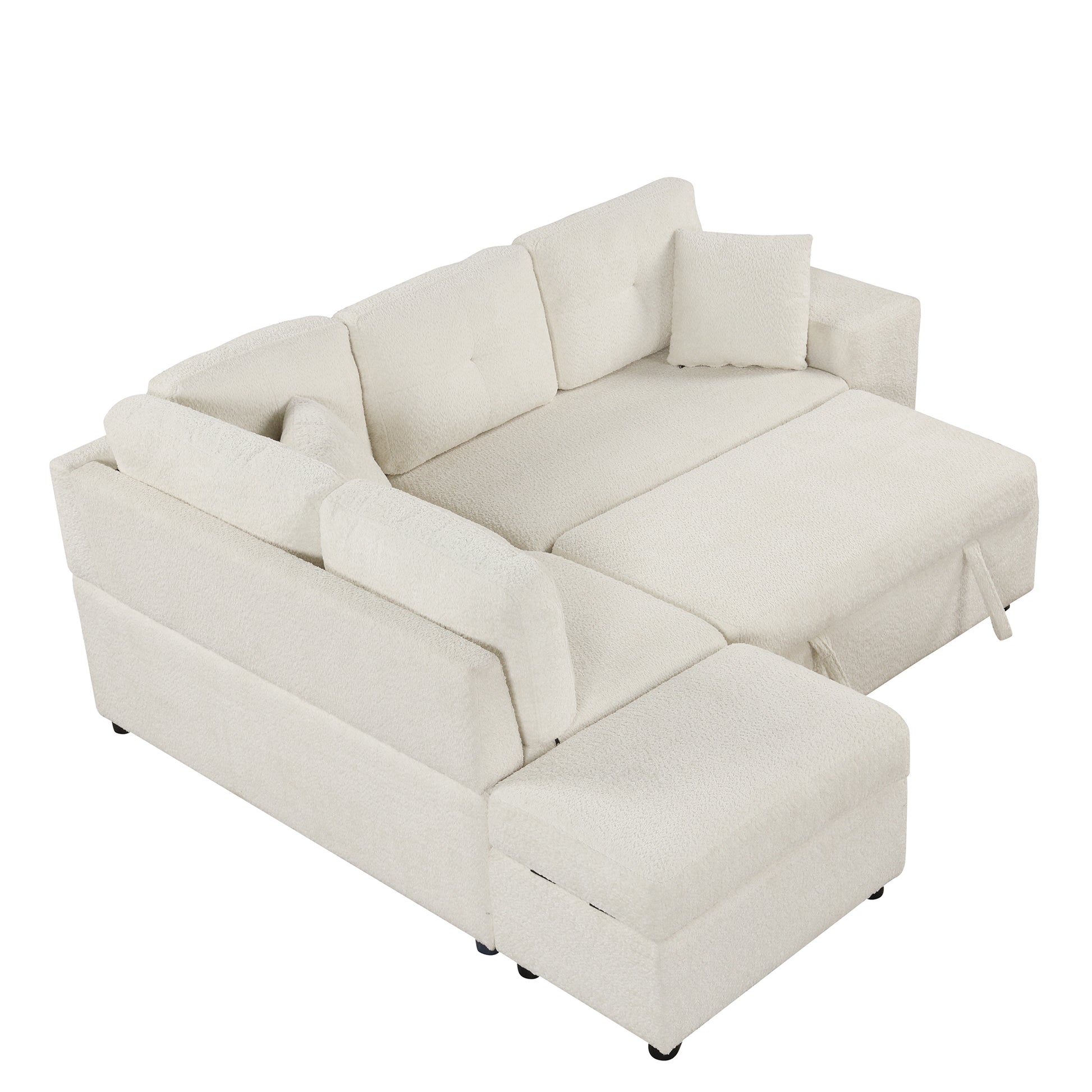 87.7" Convertible Sleeper, Sectional Pull Out Sofa Bed cream-chenille