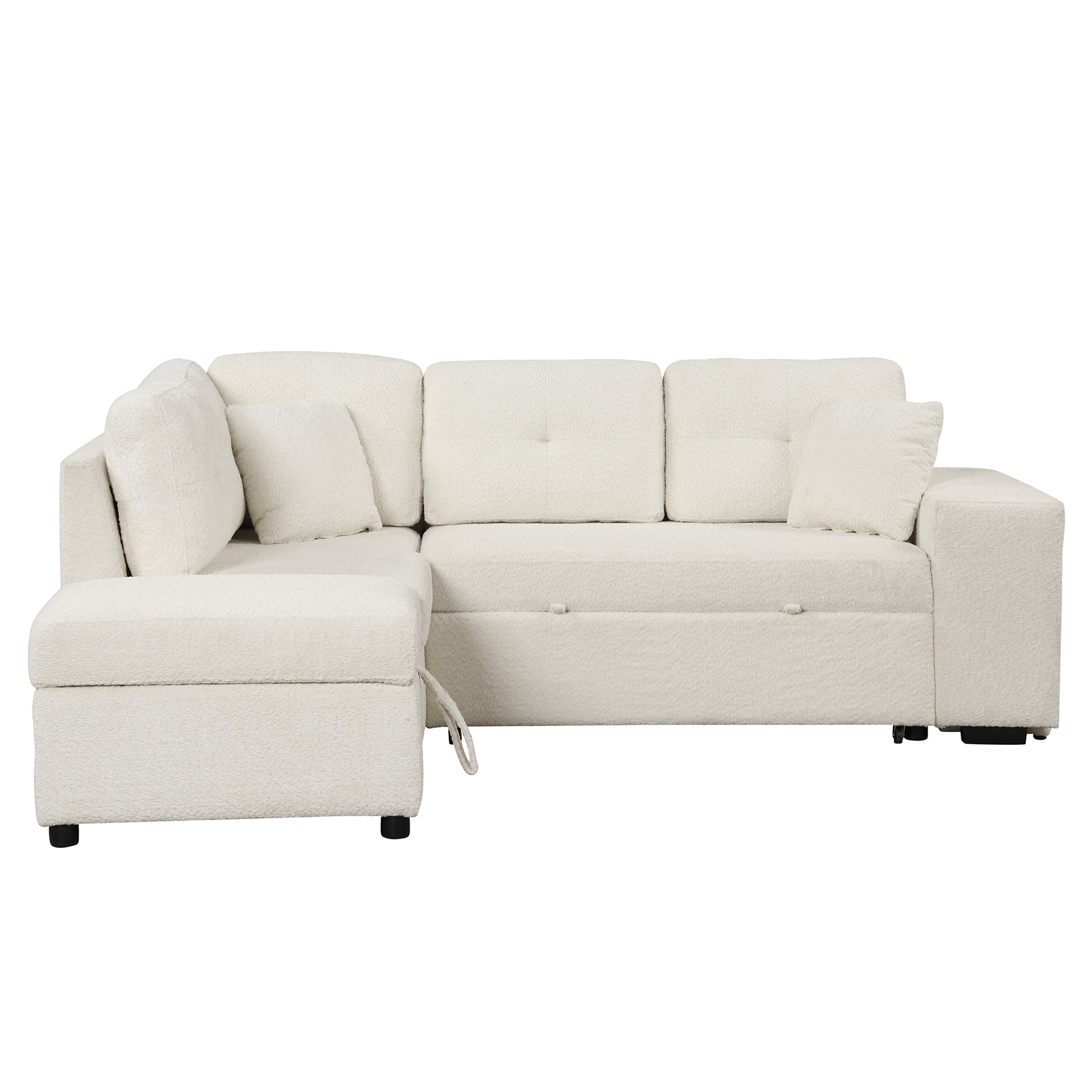 87.7" Convertible Sleeper, Sectional Pull Out Sofa Bed cream-chenille