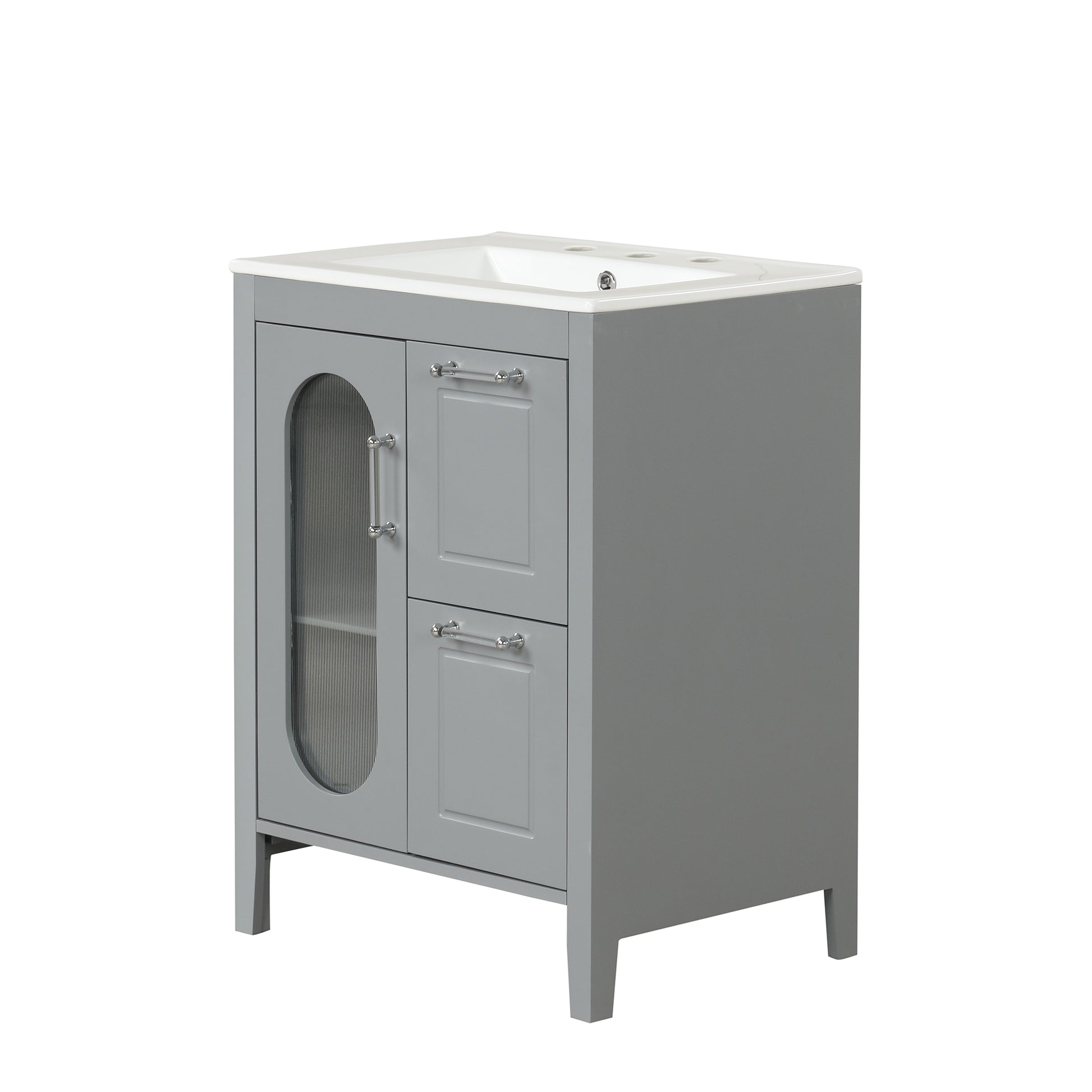 24" Bathroom Vanity with Sink, Bathroom Vanity Cabinet grey-solid wood+mdf