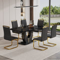 A modern luxurious large black dining table, striped black-mdf