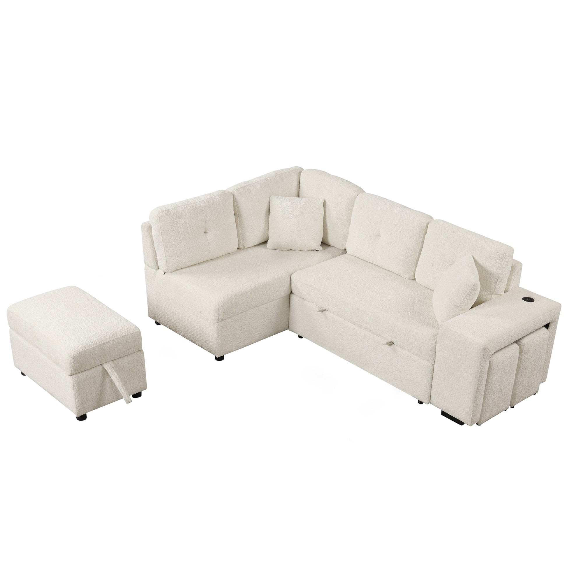 87.7" Convertible Sleeper, Sectional Pull Out Sofa Bed cream-chenille