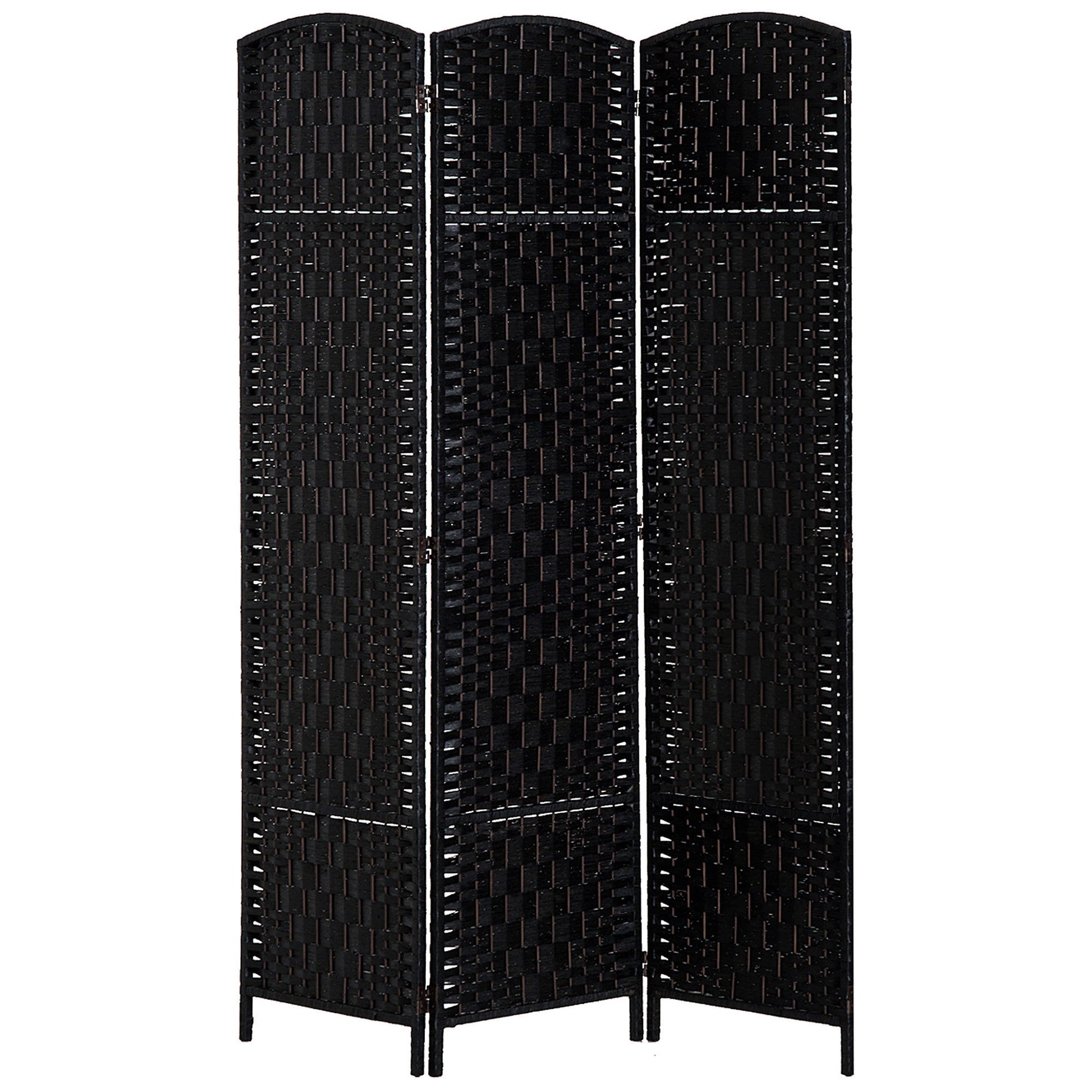 6' Tall Wicker Weave 3 Panel Room Divider Privacy black-wood