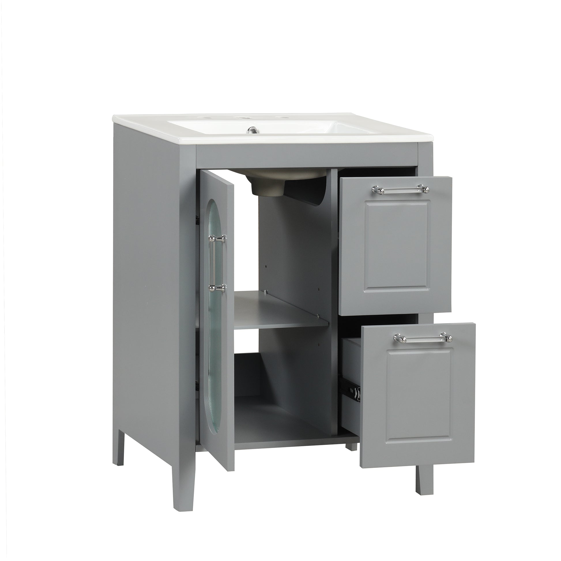 24" Bathroom Vanity with Sink, Bathroom Vanity Cabinet grey-solid wood+mdf