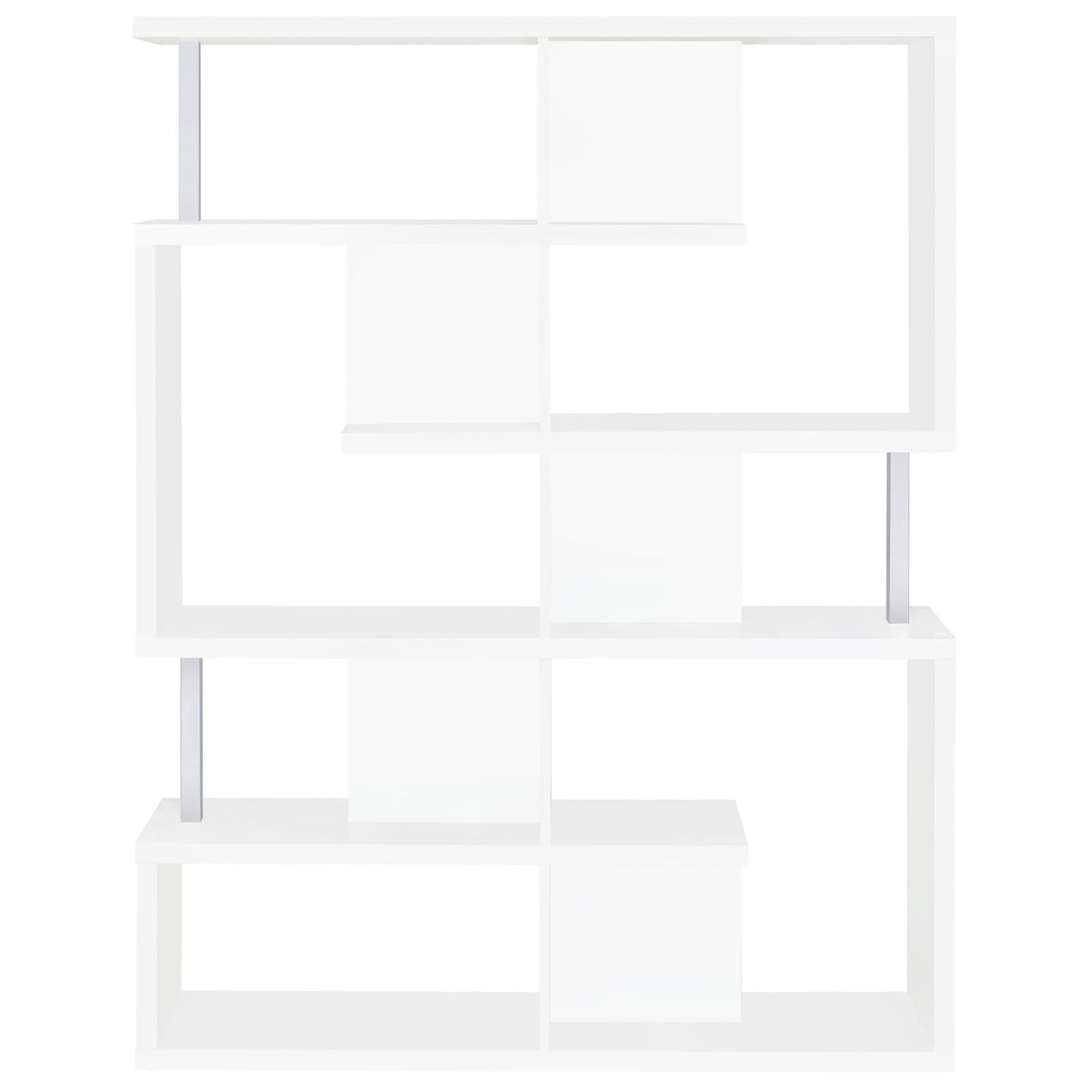 White and Chrome 5 Tier Geometric Bookcase 5-white-geometric-horizontal-office-open