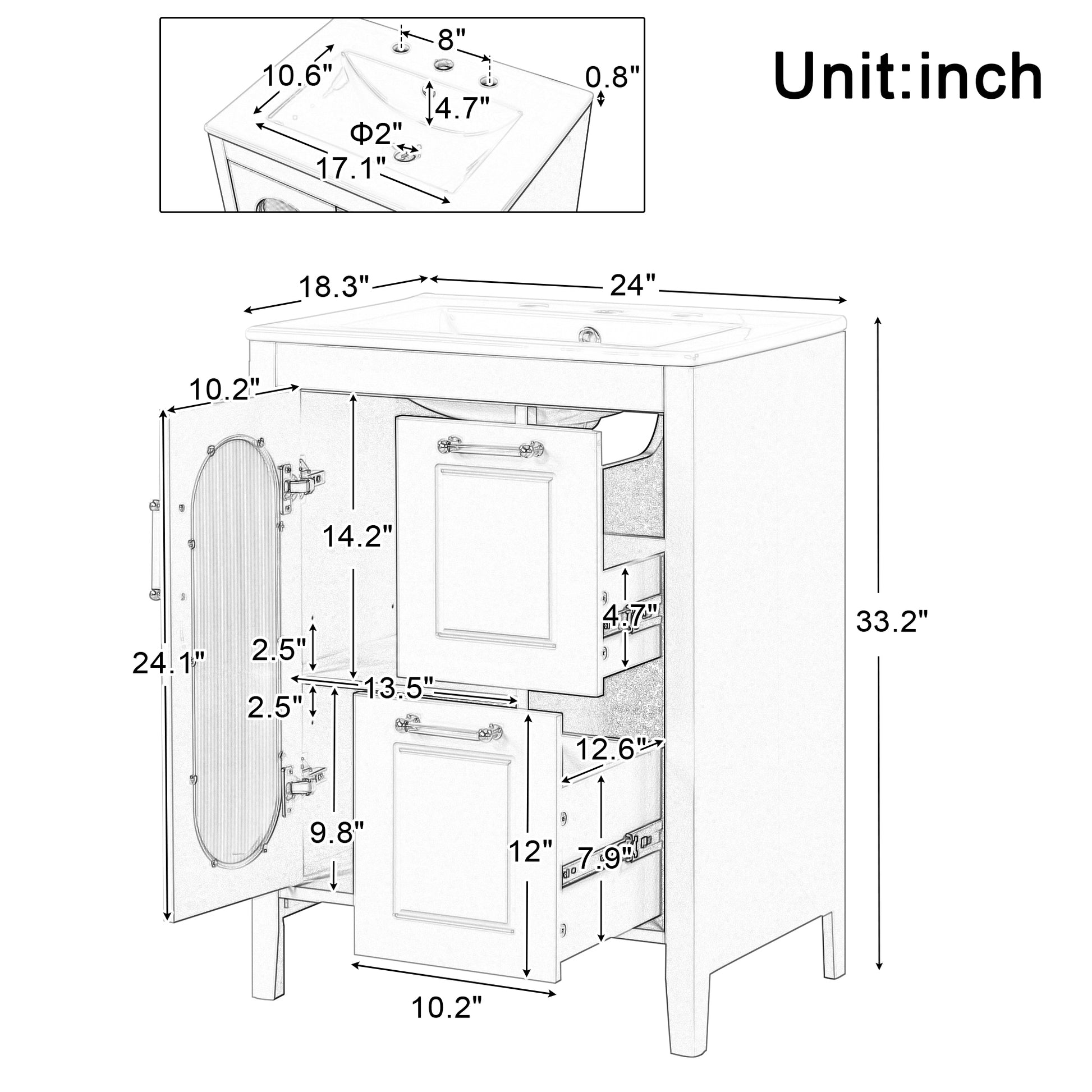 24" Bathroom Vanity with Sink, Bathroom Vanity Cabinet grey-solid wood+mdf