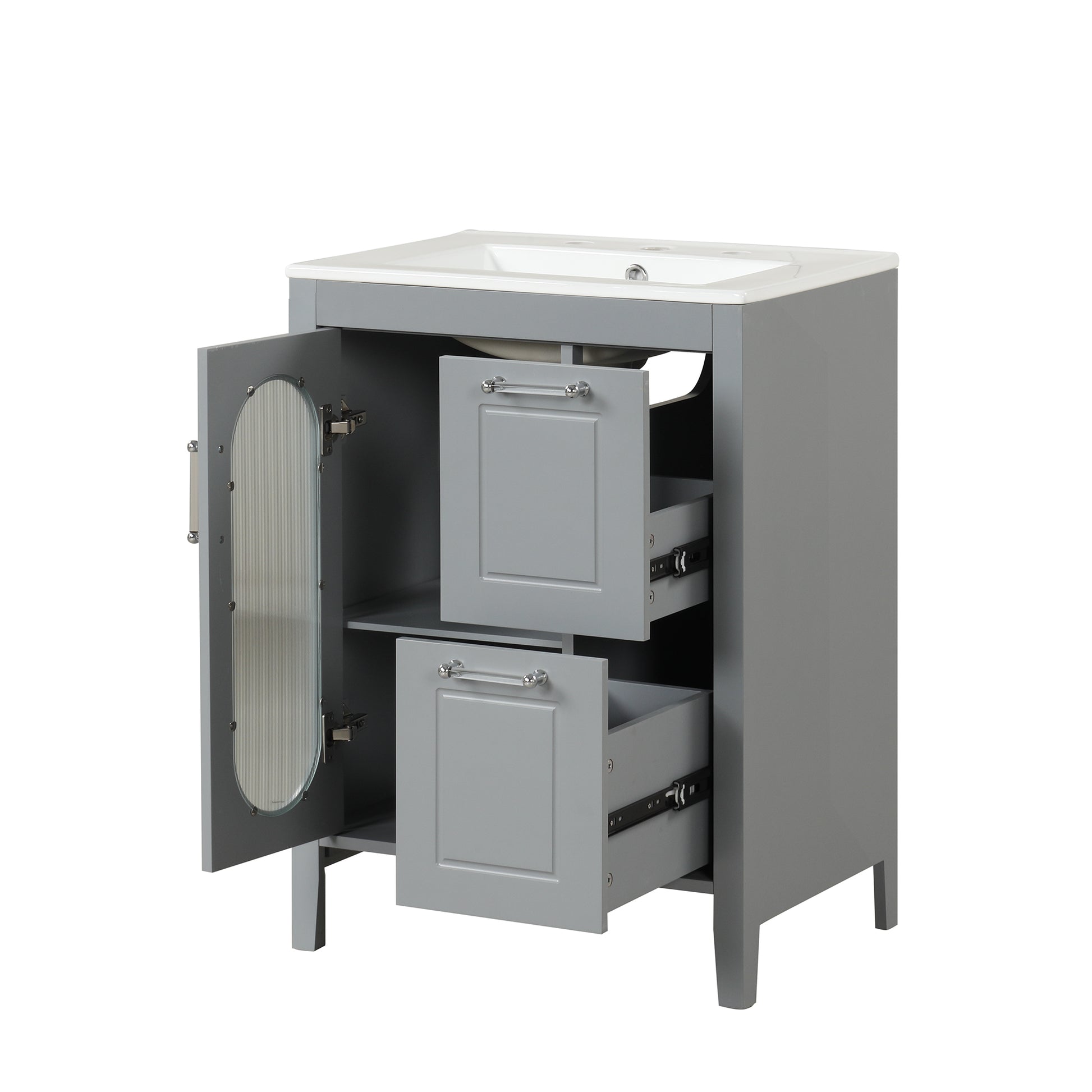 24" Bathroom Vanity with Sink, Bathroom Vanity Cabinet grey-solid wood+mdf