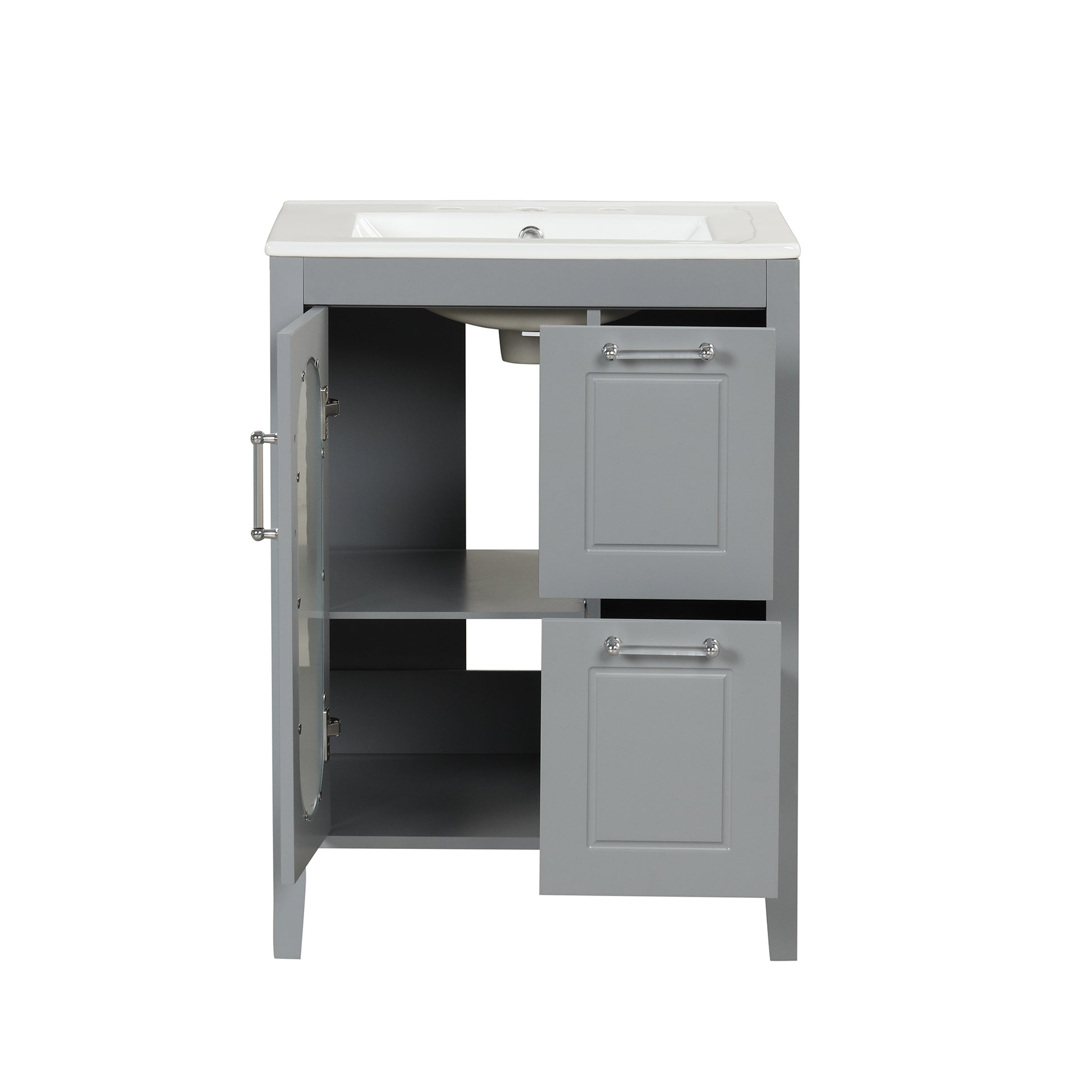 24" Bathroom Vanity with Sink, Bathroom Vanity Cabinet grey-solid wood+mdf