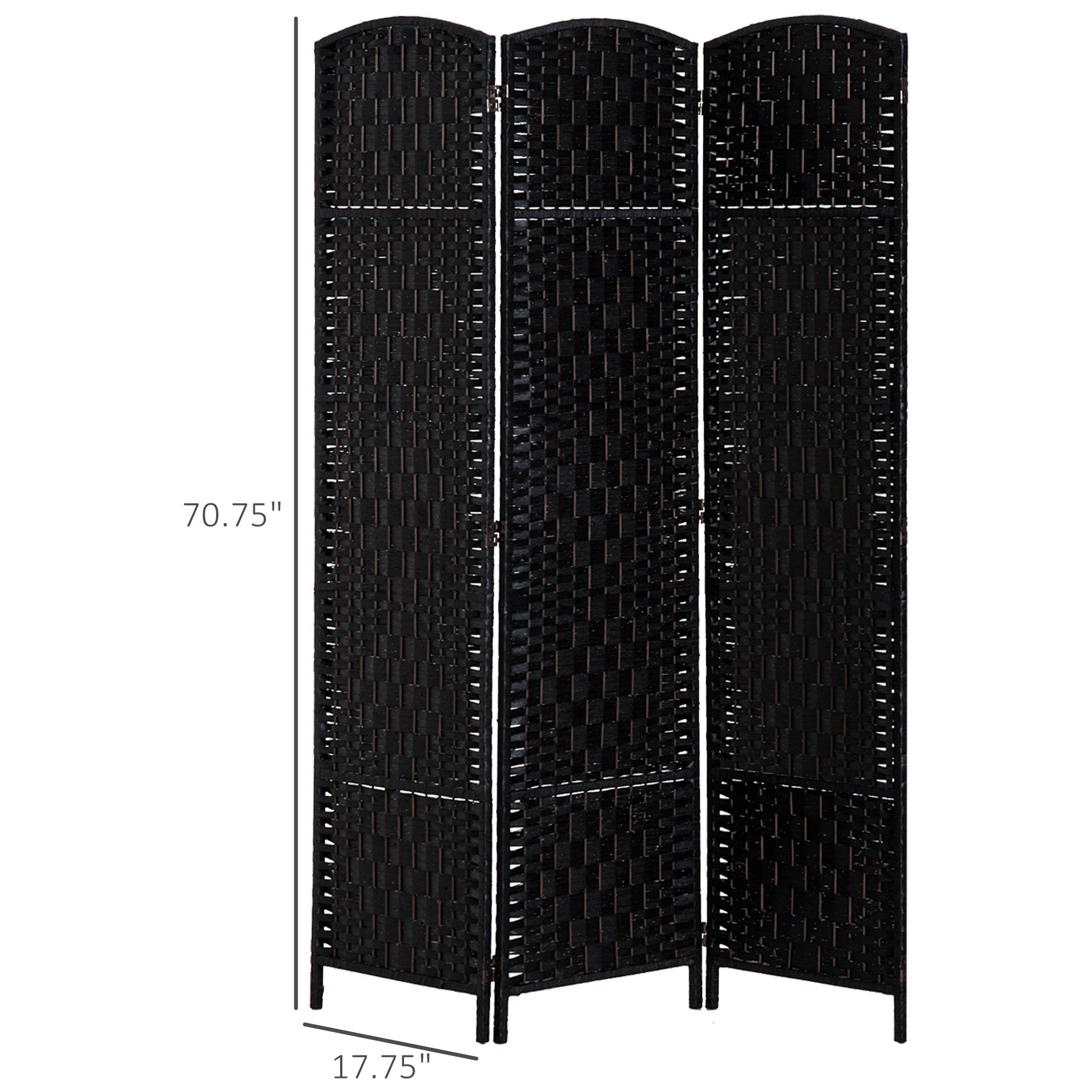 6' Tall Wicker Weave 3 Panel Room Divider Privacy black-wood