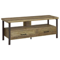 Weathered Pine and Dark Bronze 2 Drawer TV Console brown-primary living space-50-59 inches-60-69