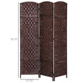 6' Tall Wicker Weave 3 Panel Room Divider Privacy brown-wood