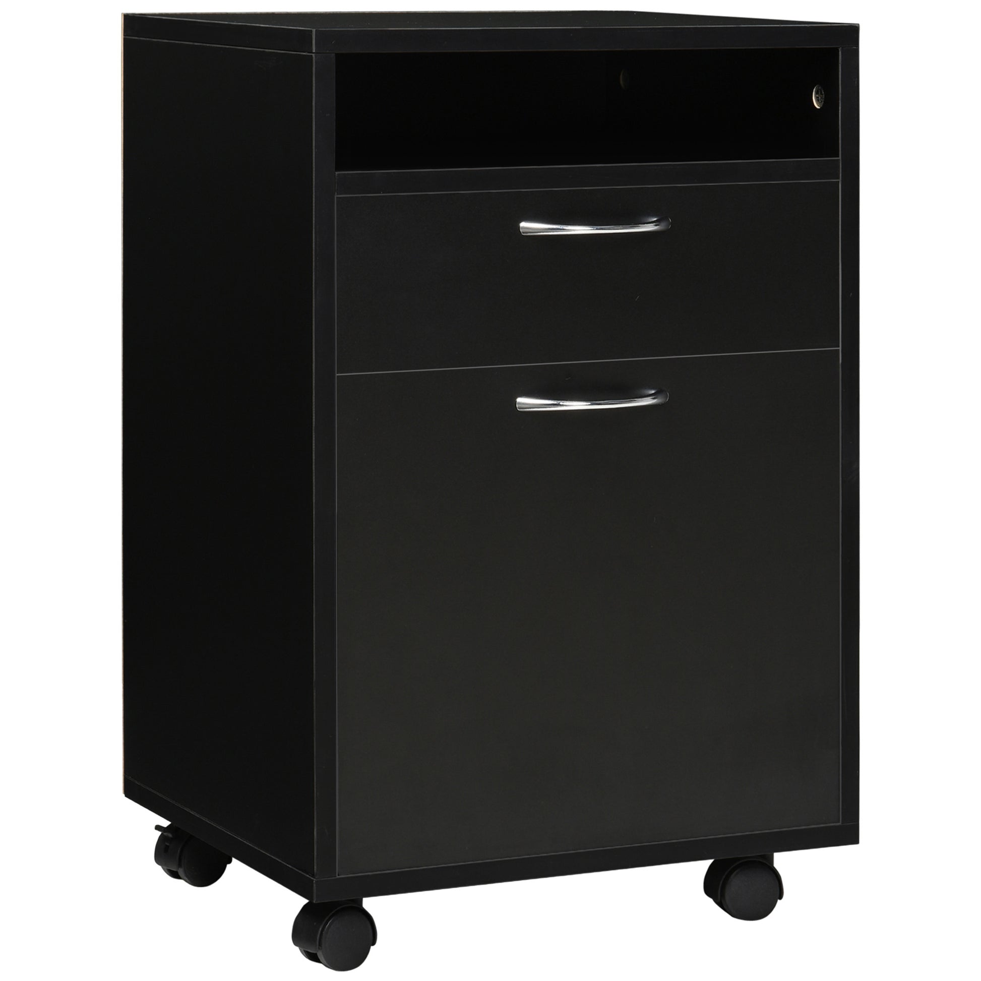 Mobile Storage Cabinet Organizer with Drawer and black-mdf