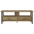 Weathered Pine and Dark Bronze 2 Drawer TV Console brown-primary living space-50-59 inches-60-69