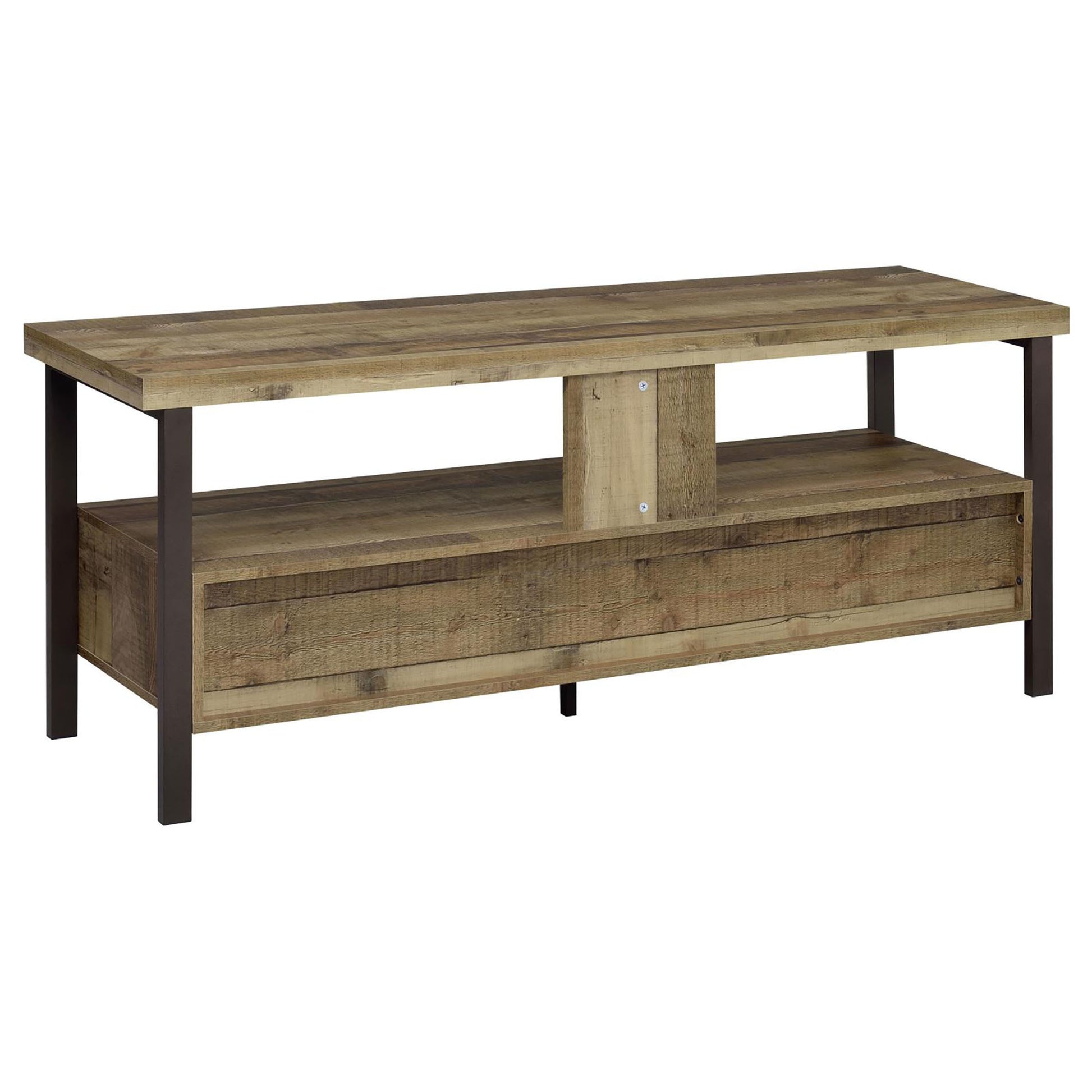 Weathered Pine and Dark Bronze 2 Drawer TV Console brown-primary living space-50-59 inches-60-69