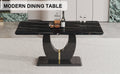 A modern luxurious large black dining table, striped black-mdf