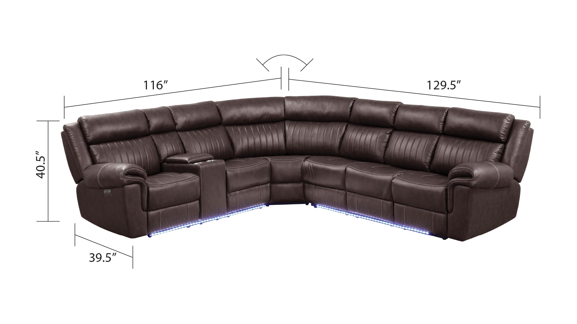 Aviator Modern Style Recliner Sectional Sofa made with brown-faux leather-wood-primary living