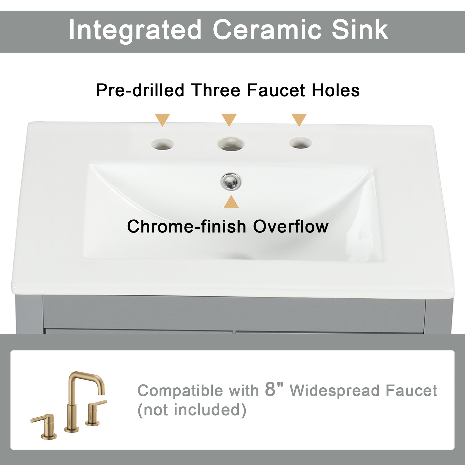 24" Bathroom Vanity with Sink, Bathroom Vanity Cabinet grey-solid wood+mdf