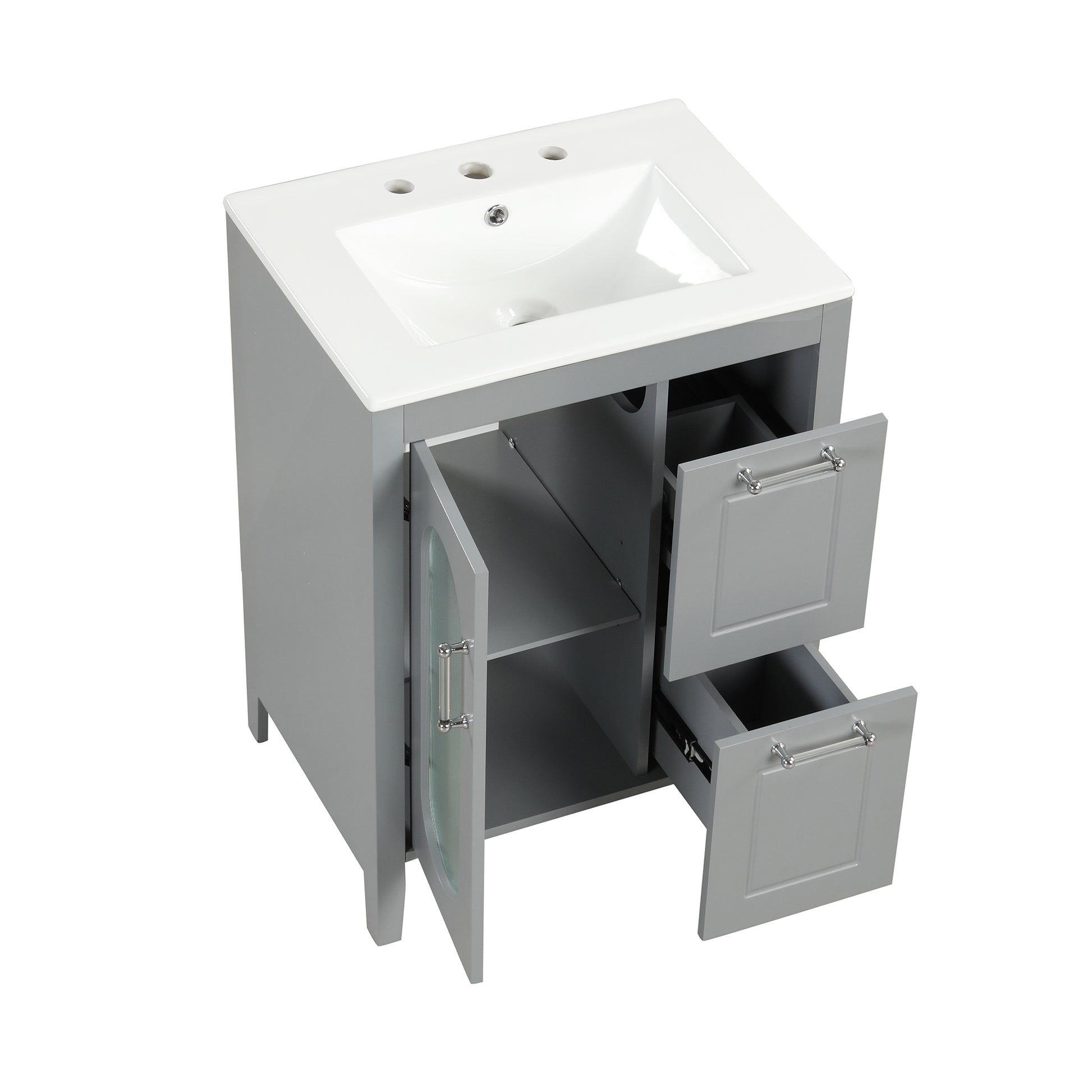 24" Bathroom Vanity with Sink, Bathroom Vanity Cabinet grey-solid wood+mdf