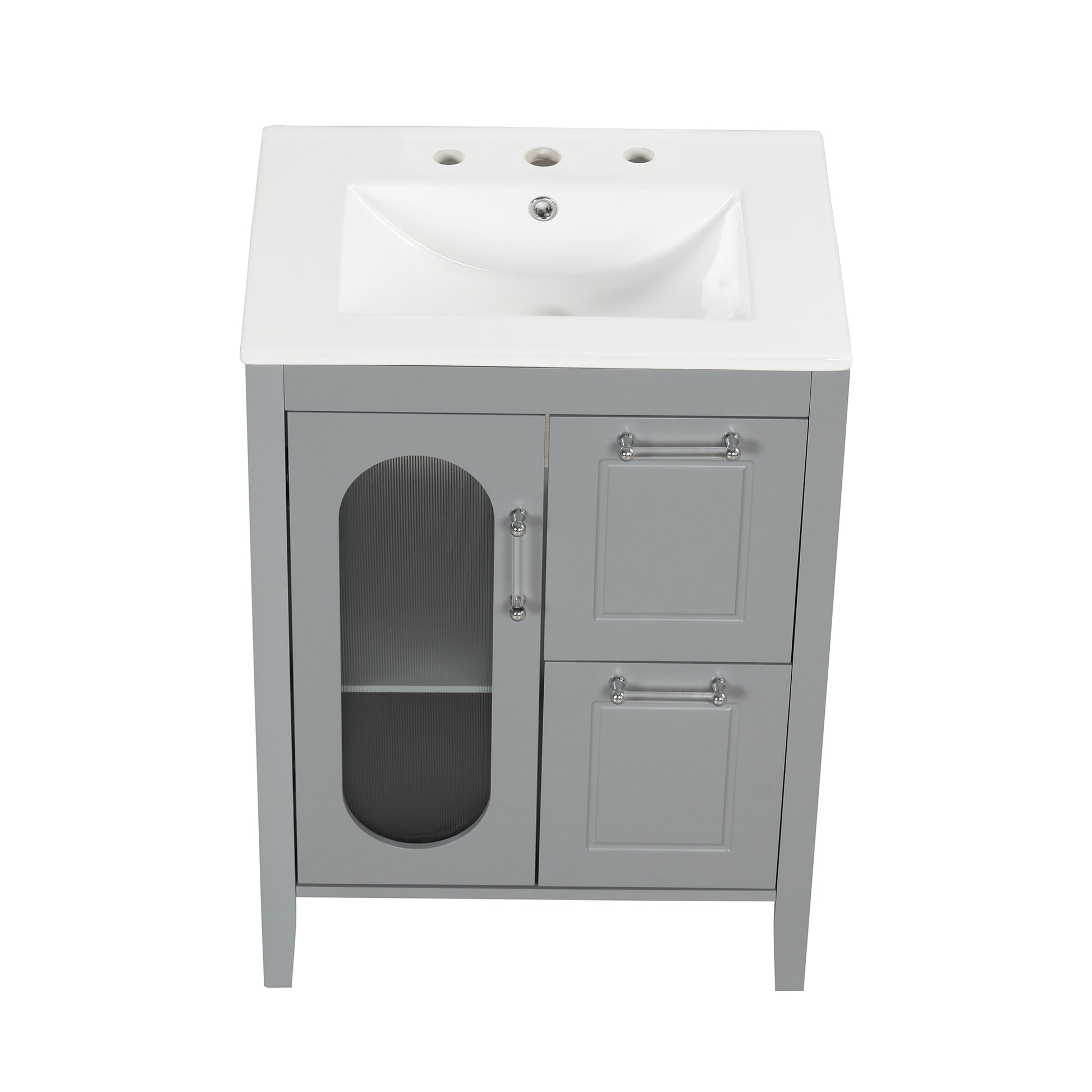 24" Bathroom Vanity with Sink, Bathroom Vanity Cabinet grey-solid wood+mdf