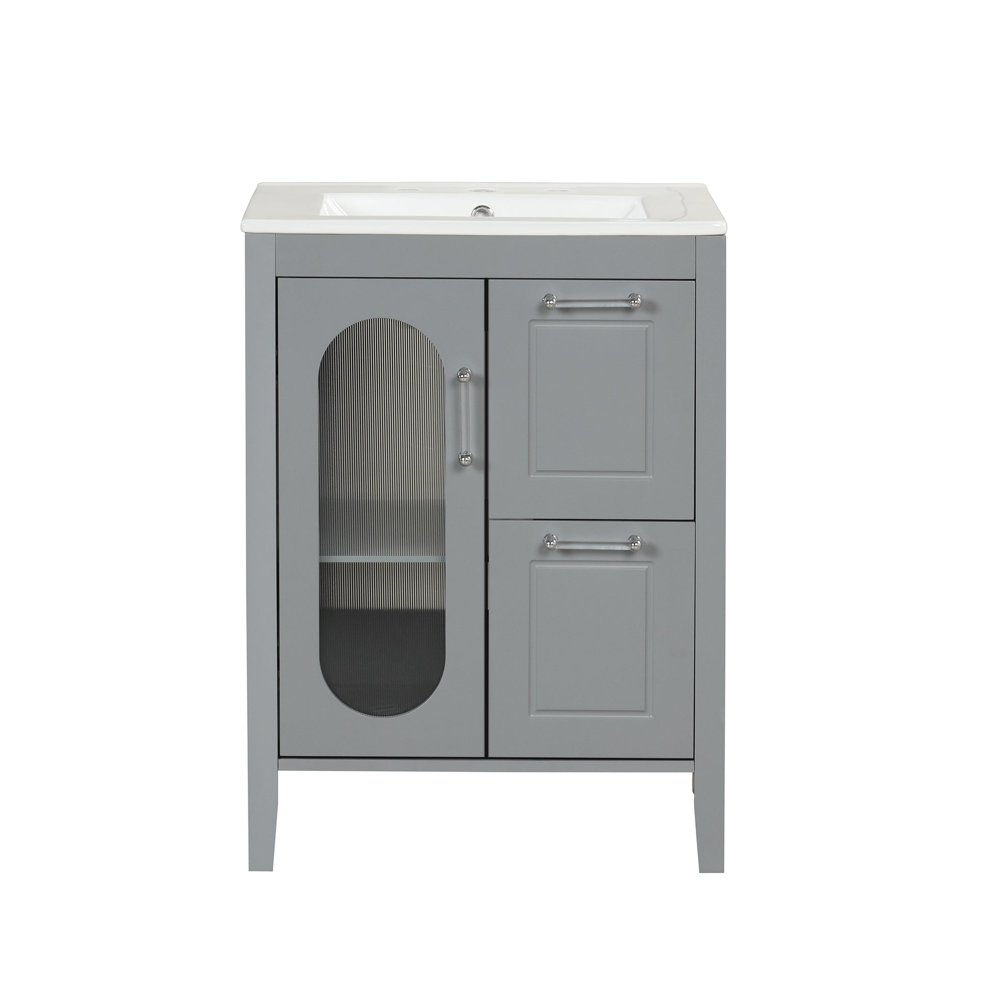 24" Bathroom Vanity with Sink, Bathroom Vanity Cabinet grey-solid wood+mdf