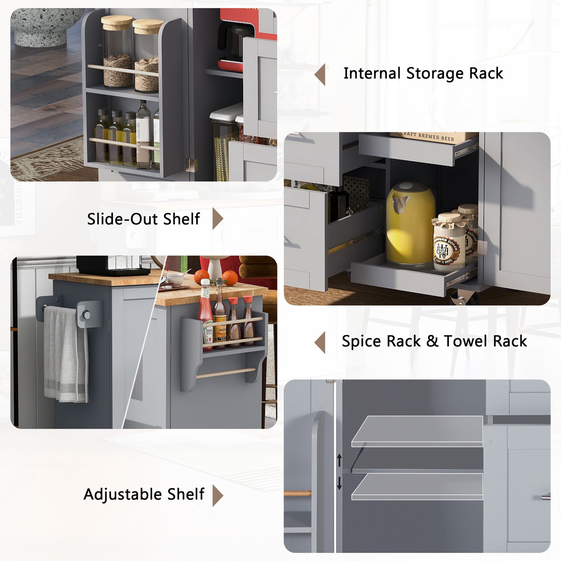 K&K Rolling Kitchen Island with Storage, Kitchen Cart