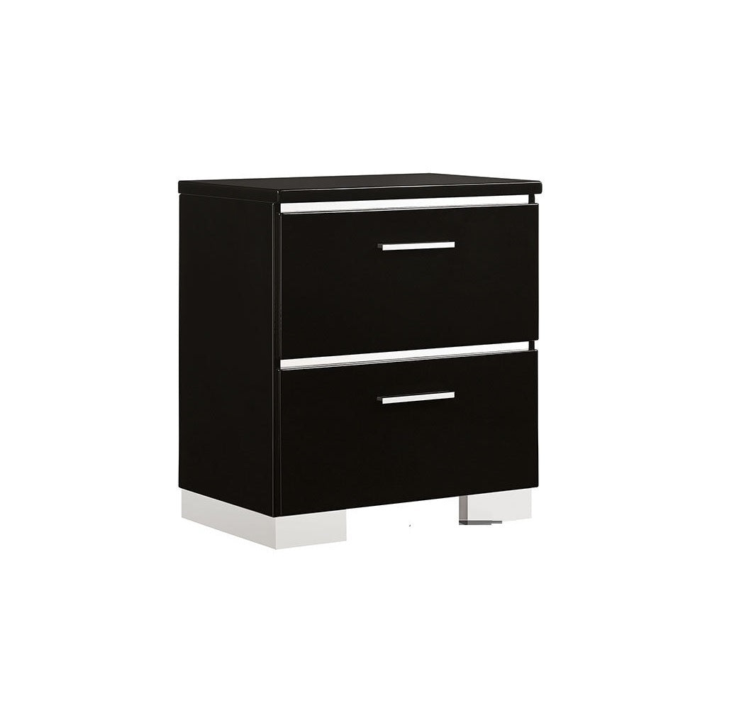 Contemporary 1pc Nightstand Black Color High Gloss black-2 drawers-bedroom-bedside