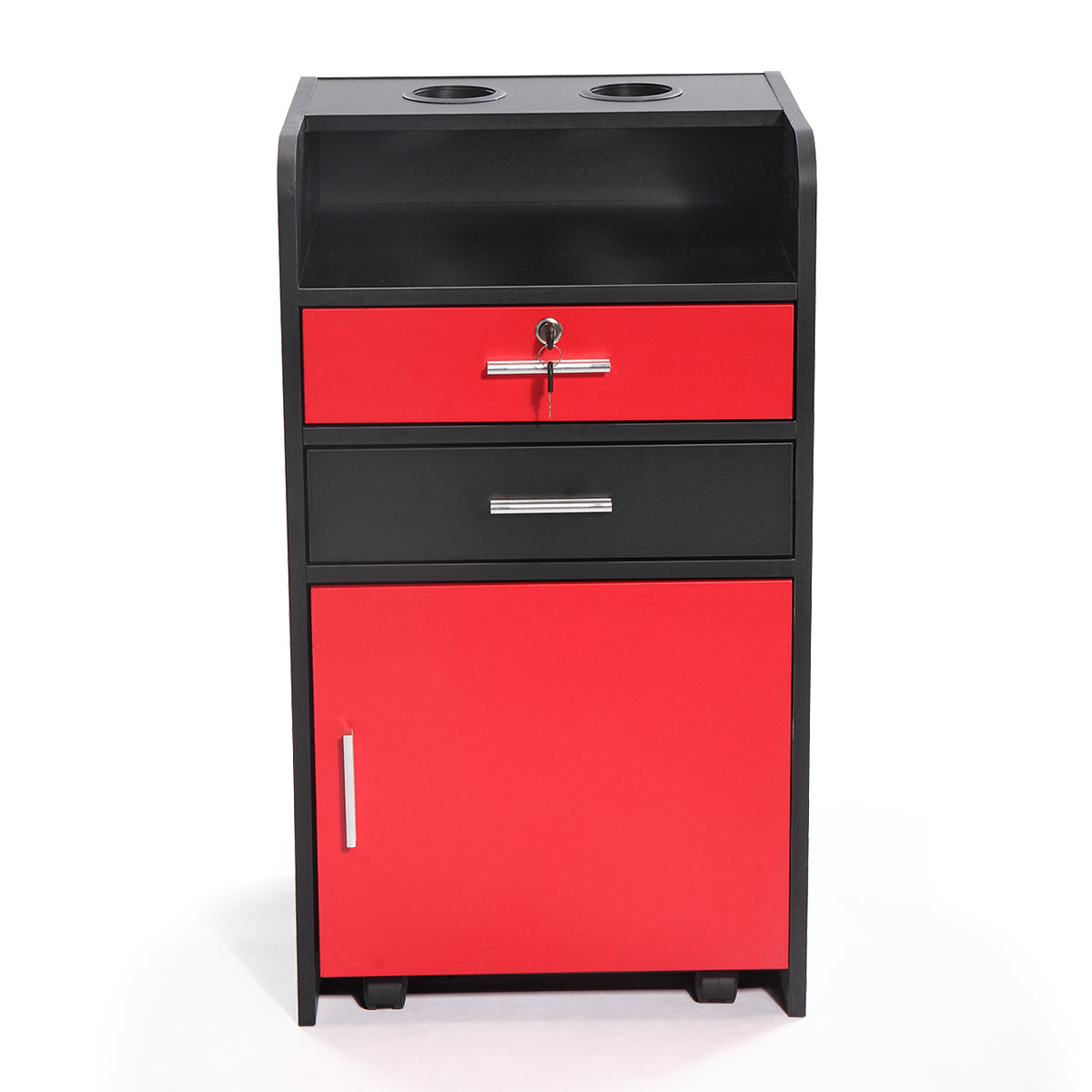 Salon Beauty Cabinet, 3 Layer Rolling Trolley with black+red-mdf