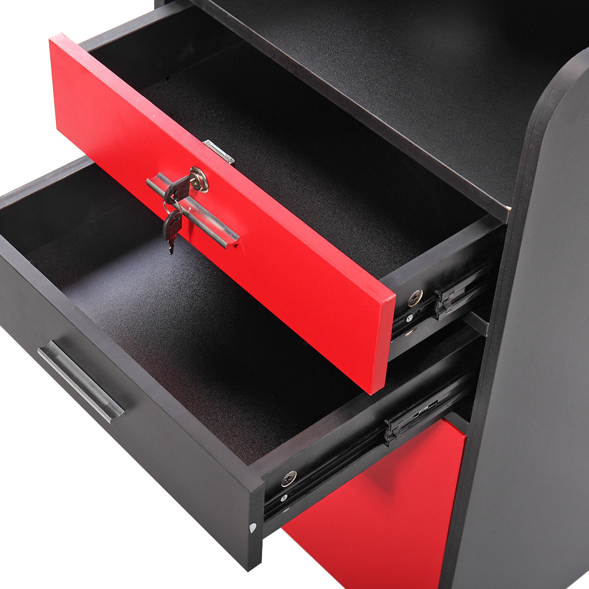 Salon Beauty Cabinet, 3 Layer Rolling Trolley with black+red-mdf