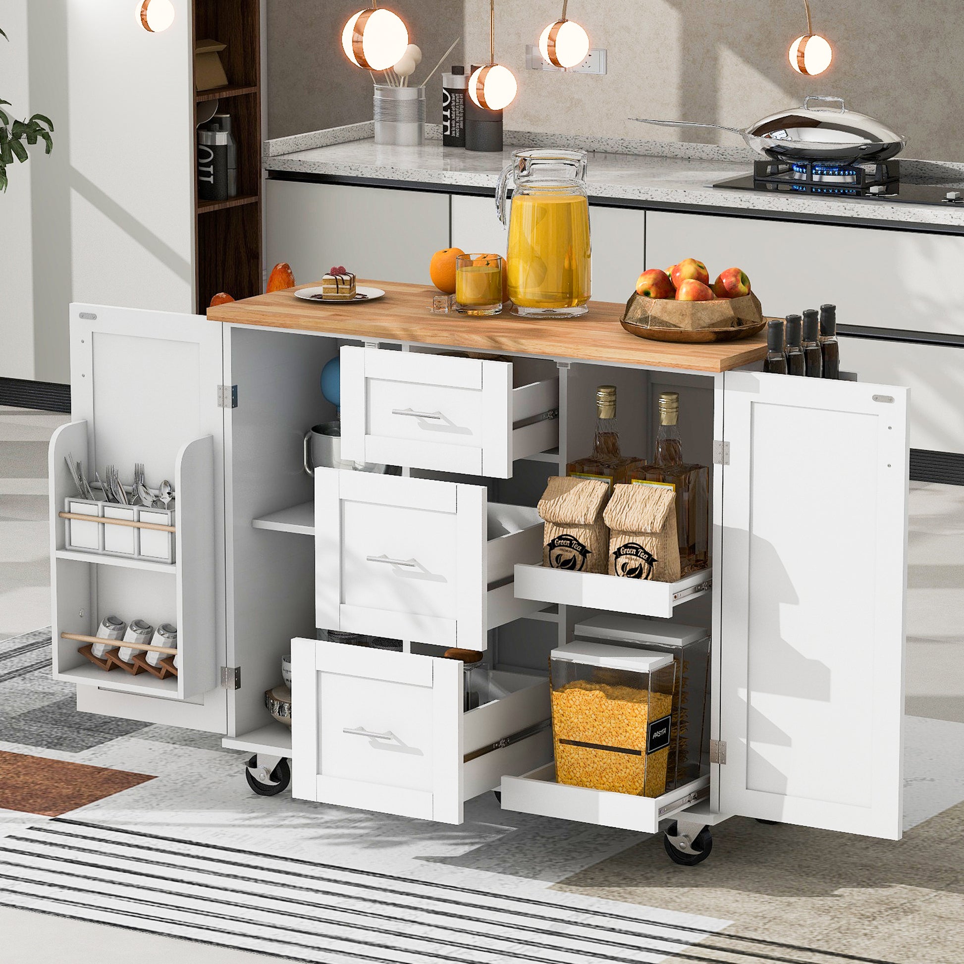 K&K Rolling Kitchen Island with Storage, Kitchen Cart