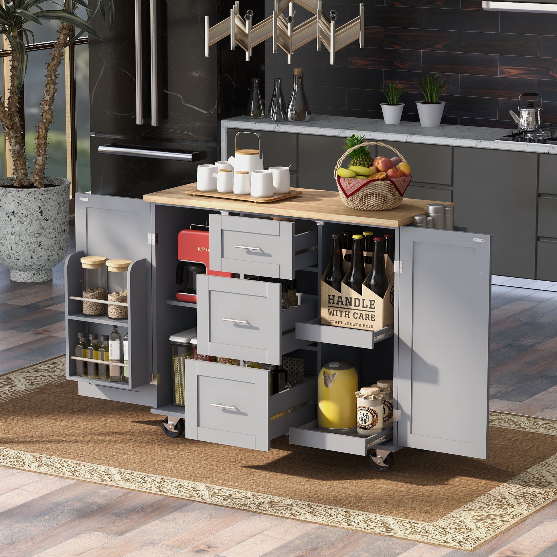 K&K Rolling Kitchen Island with Storage, Kitchen Cart