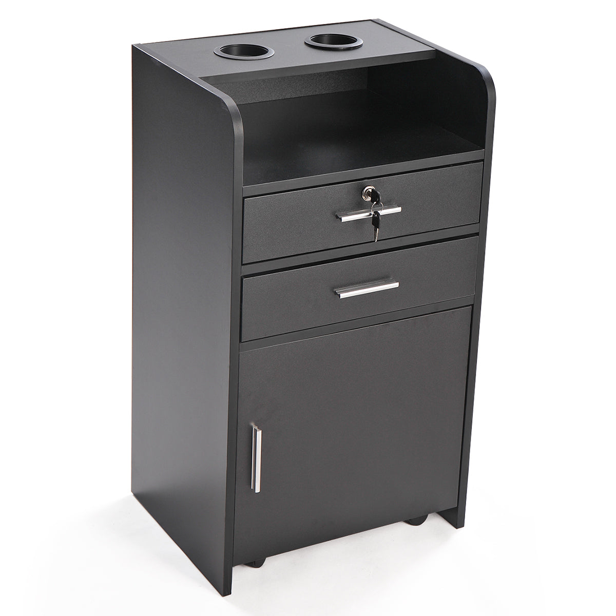 Salon Styling Station with 2 Drawers, 2 Hair Dryer white+black-mdf