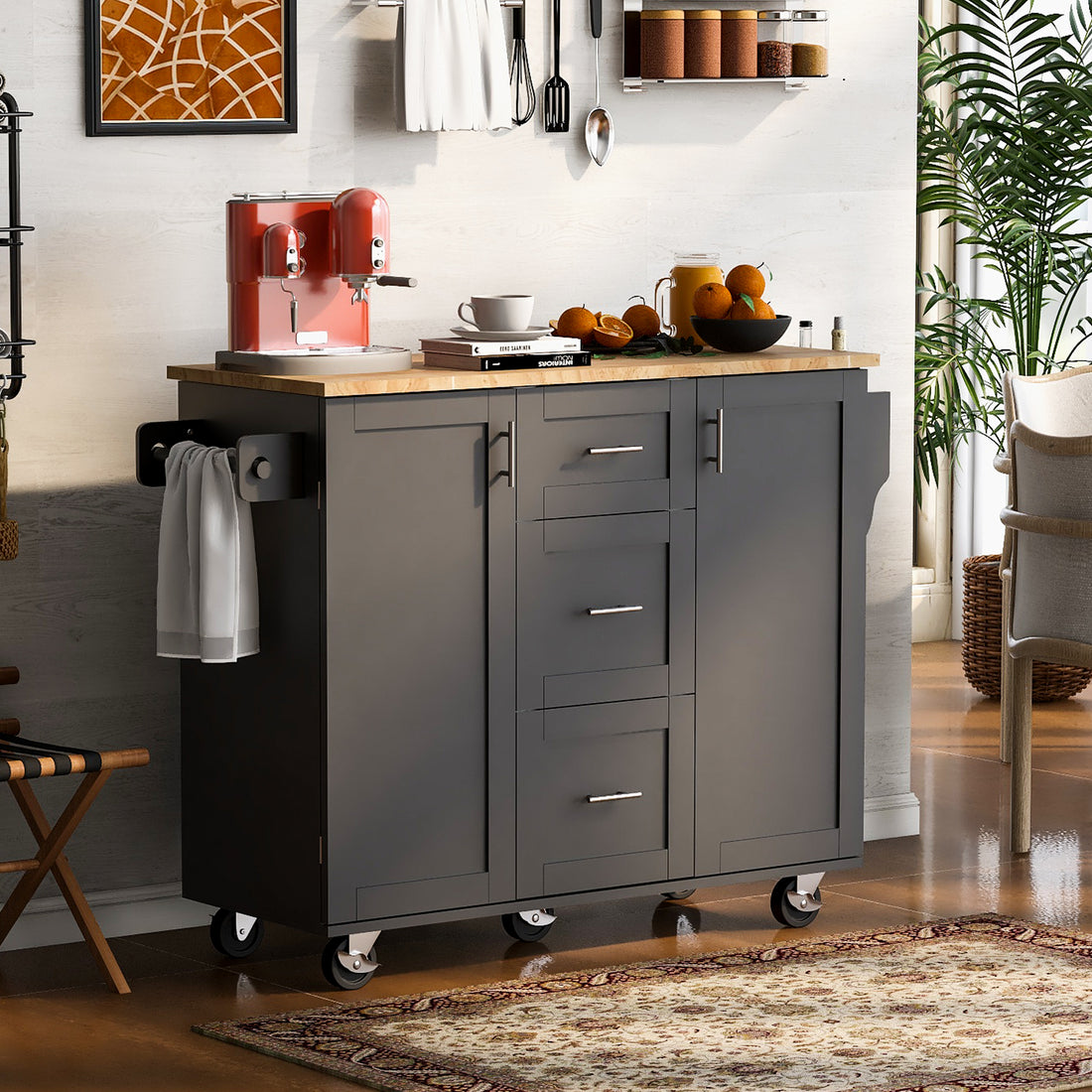 K&K Rolling Kitchen Island with Storage, Kitchen Cart