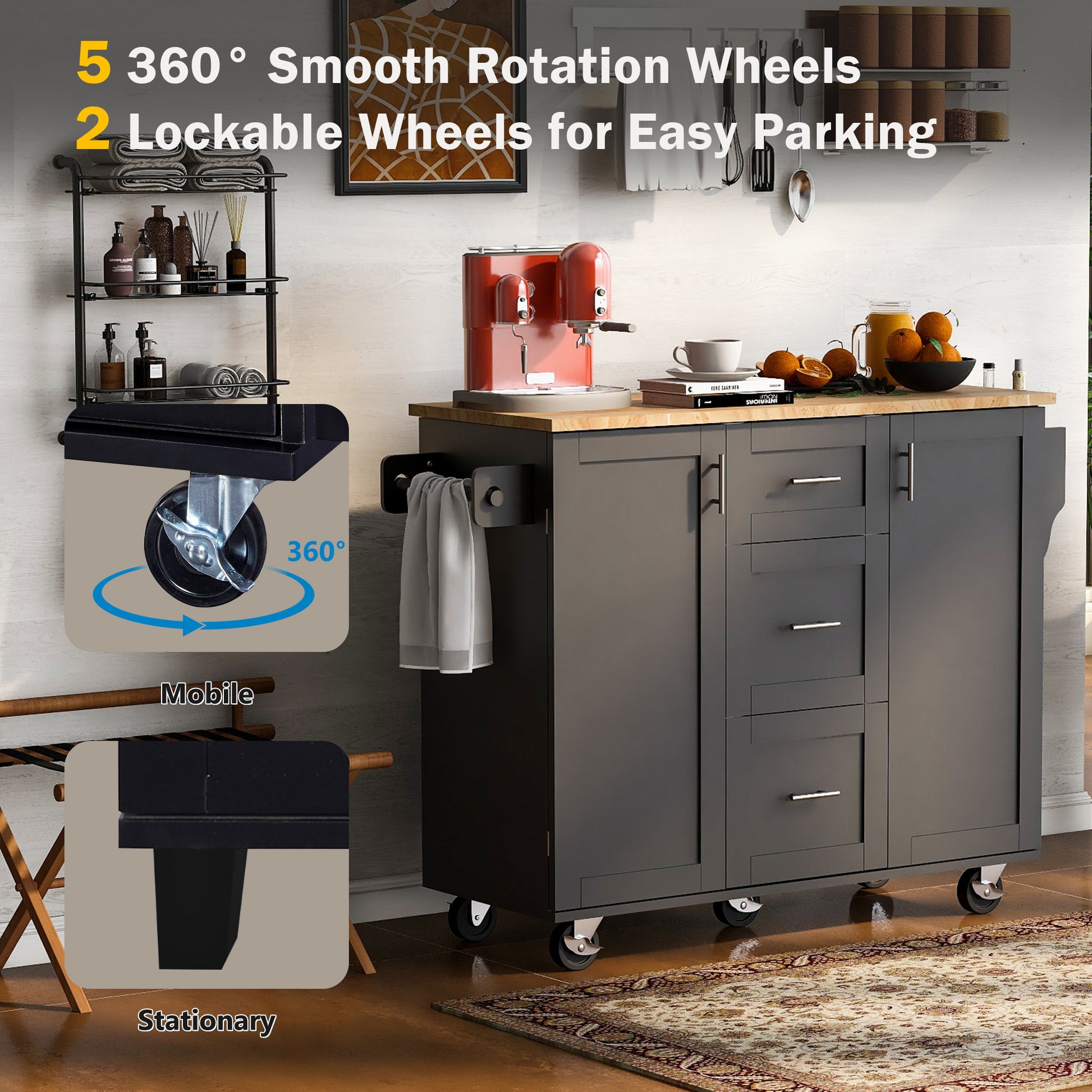 K&K Rolling Kitchen Island with Storage, Kitchen Cart