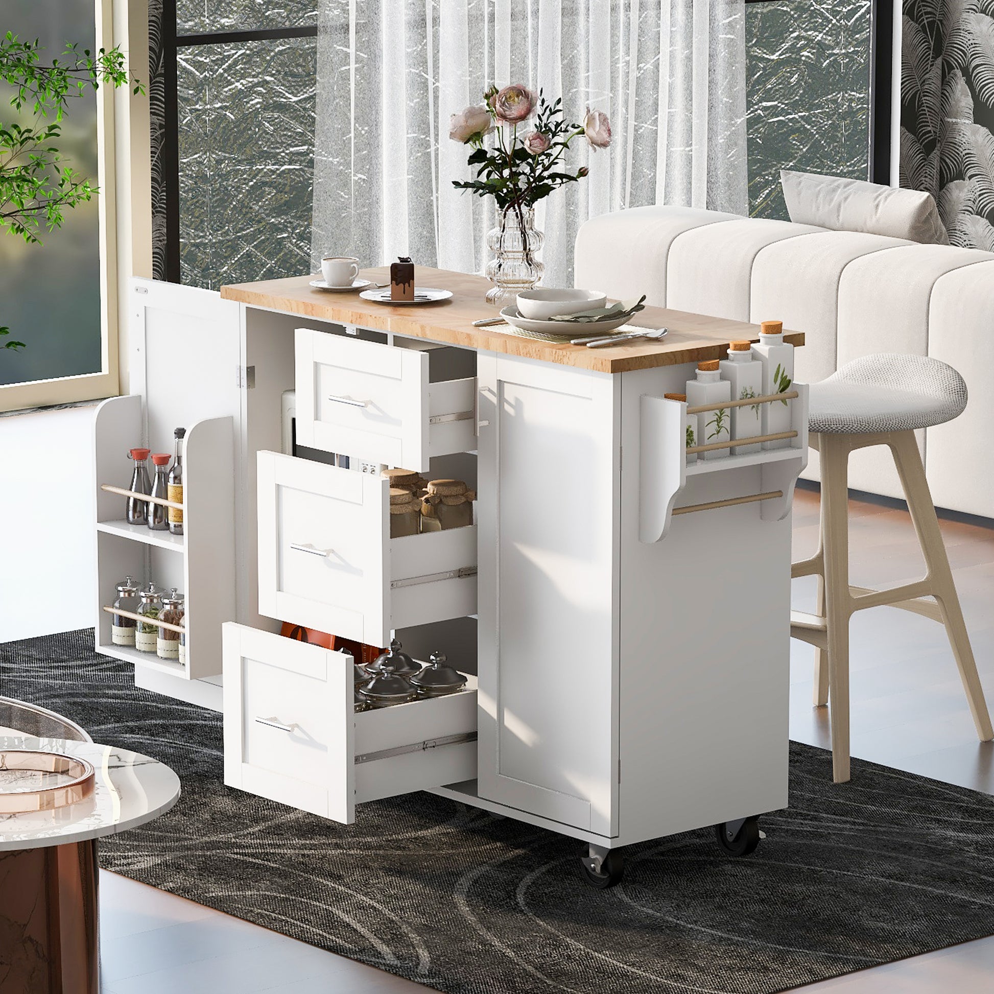 K&K Rolling Kitchen Island with Storage, Kitchen Cart