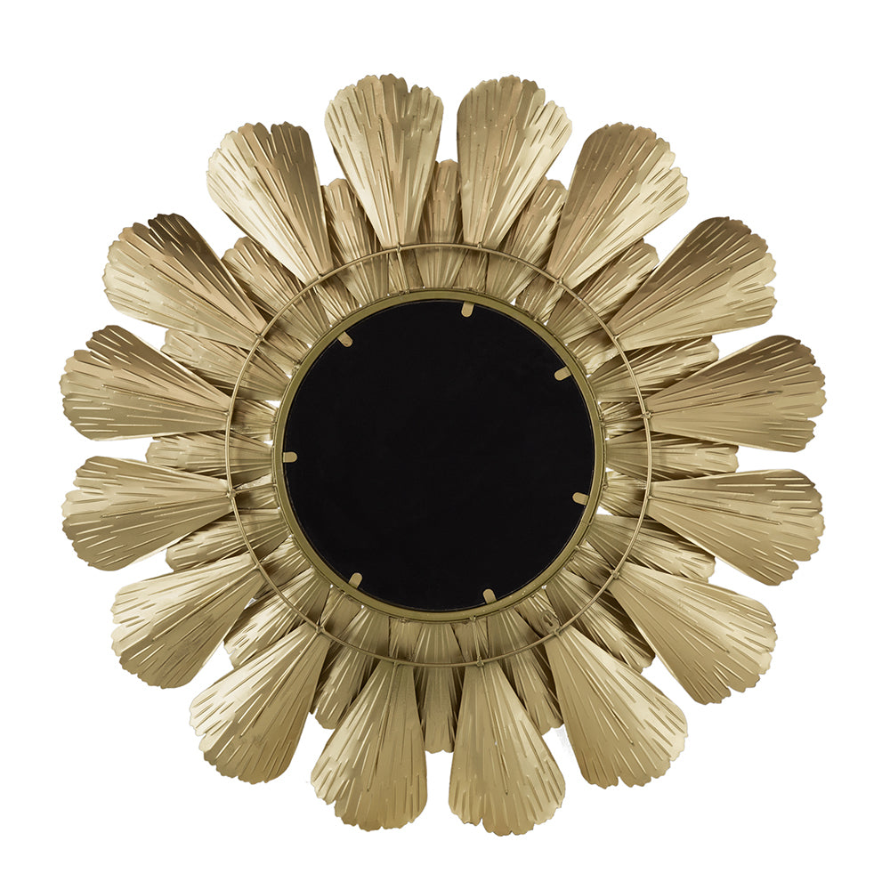 Round Gold Metal Mirror with Trumpet Vine Motif,