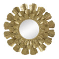 Round Gold Metal Mirror with Trumpet Vine Motif,