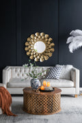 Round Gold Metal Mirror with Trumpet Vine Motif,