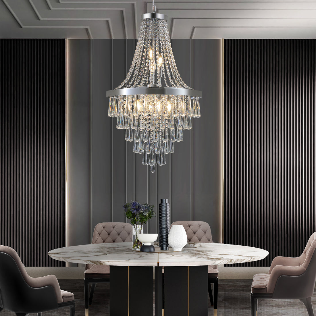 Chromium color Crystal Chandeliers,Large Contemporary chrome-luxury-iron