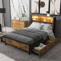 Metal Platform Bed With 4 Drawers, Sockets And