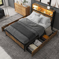 Metal Platform Bed With 4 Drawers, Sockets And