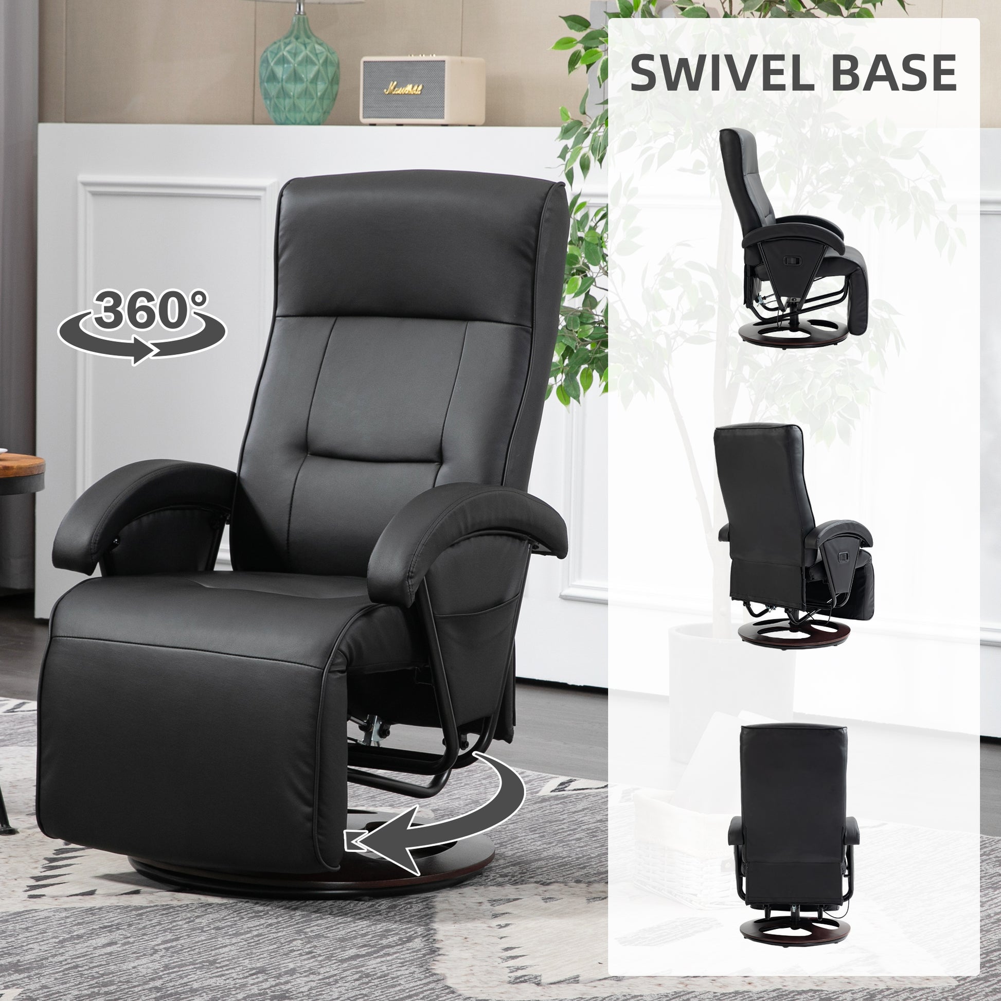 HOMCOM PU Recliner with Footrest, Lounge Chair with black-pu