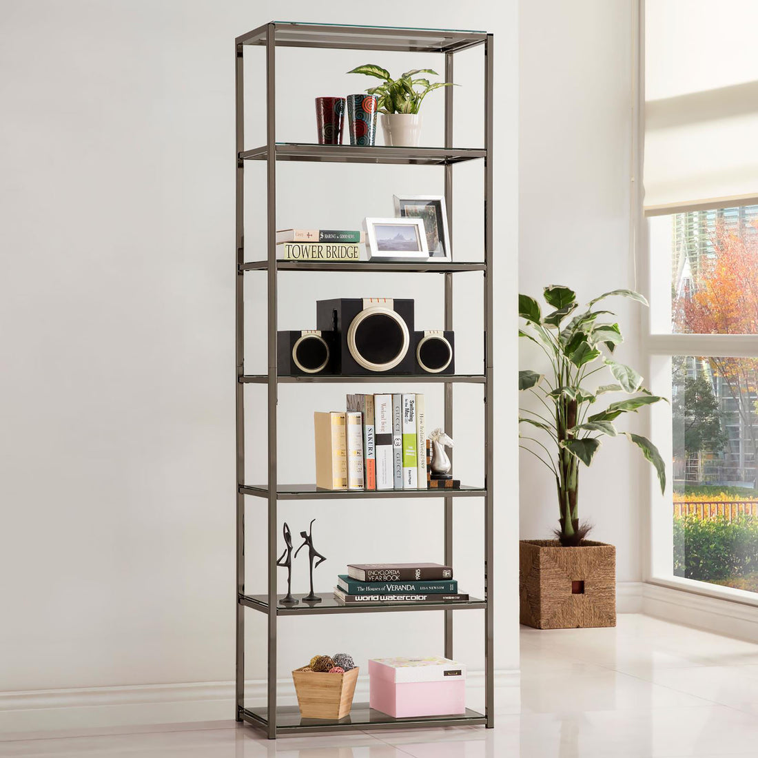 Black Nickel 6 Tier Bookcase