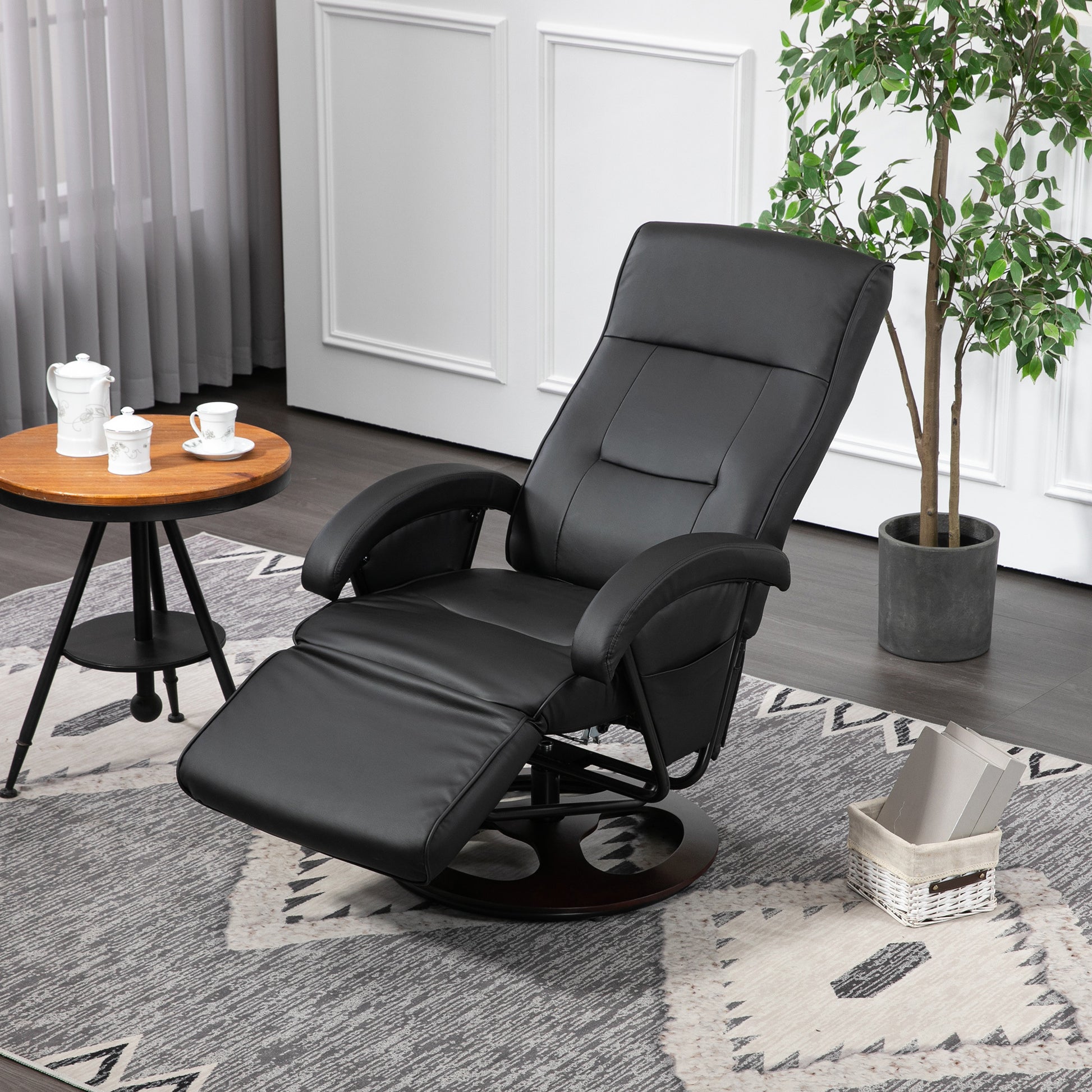 HOMCOM PU Recliner with Footrest, Lounge Chair with black-pu