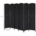 HOMCOM 6' Tall Wicker Weave 6 Panel Room Divider black-wood