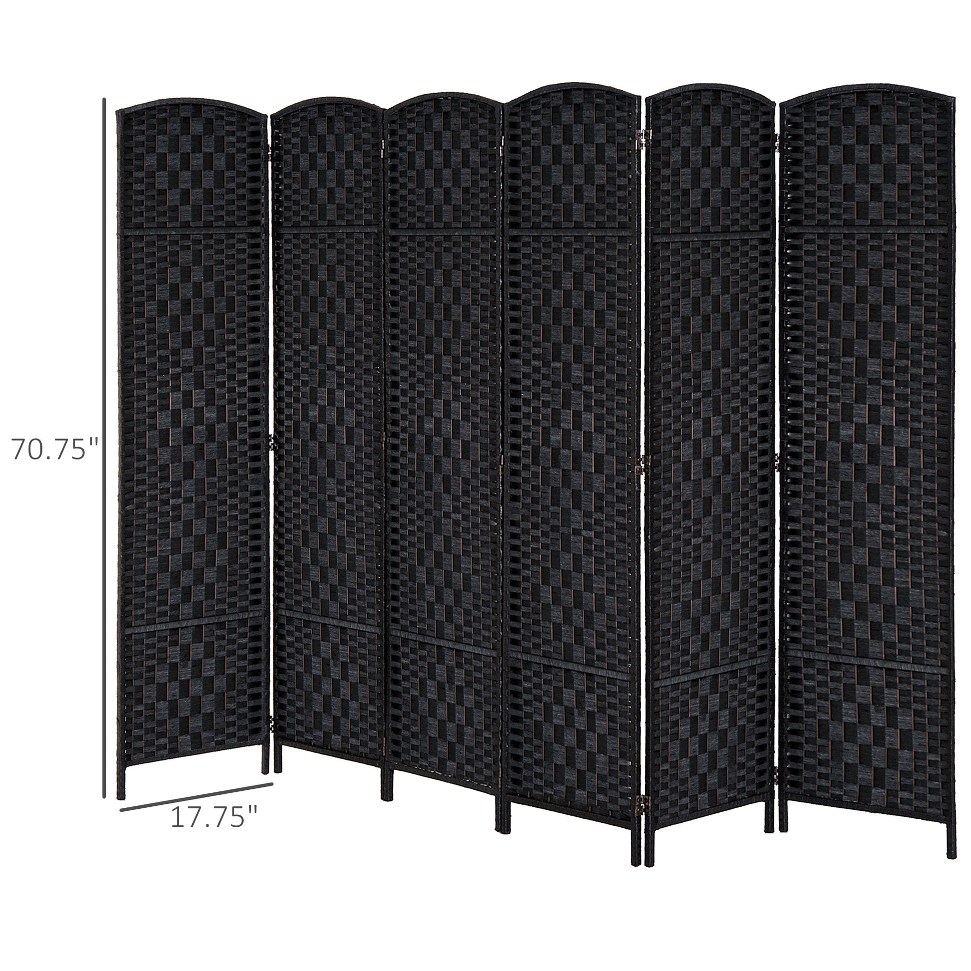 HOMCOM 6' Tall Wicker Weave 6 Panel Room Divider black-wood