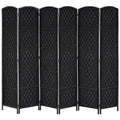 HOMCOM 6' Tall Wicker Weave 6 Panel Room Divider black-wood